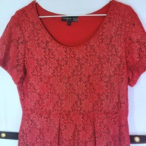 7 wonders maroon ruffle bottom blouse